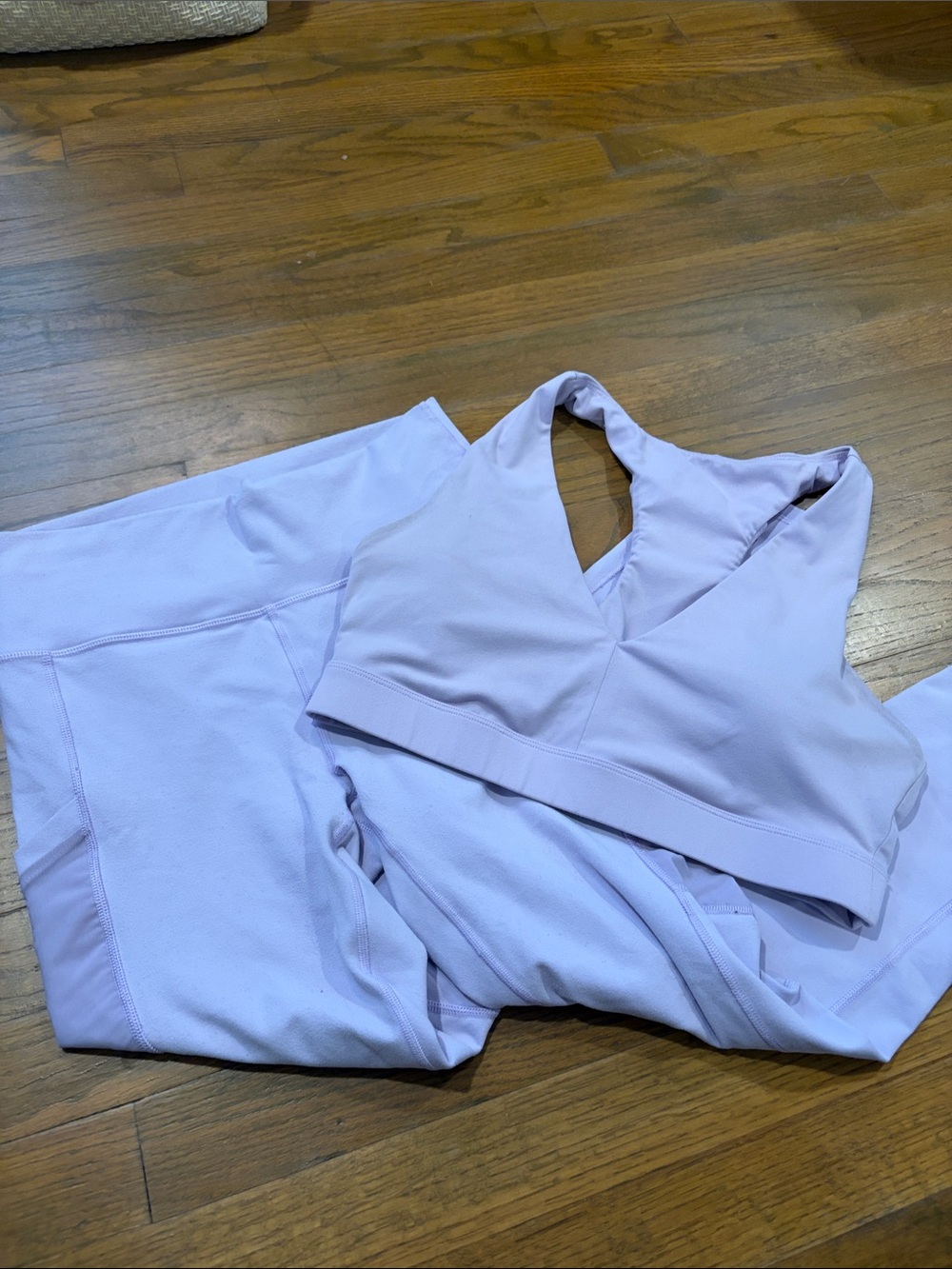 Light Lavender Fabletics Sports Bra and Legging Set